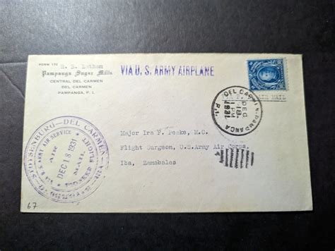 Philippines Airmail First Flight Cover Ffc Del Carmen Pampanga To