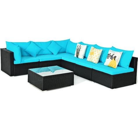 Costway Island Piece Wicker Patio Conversation Set With Turquoise