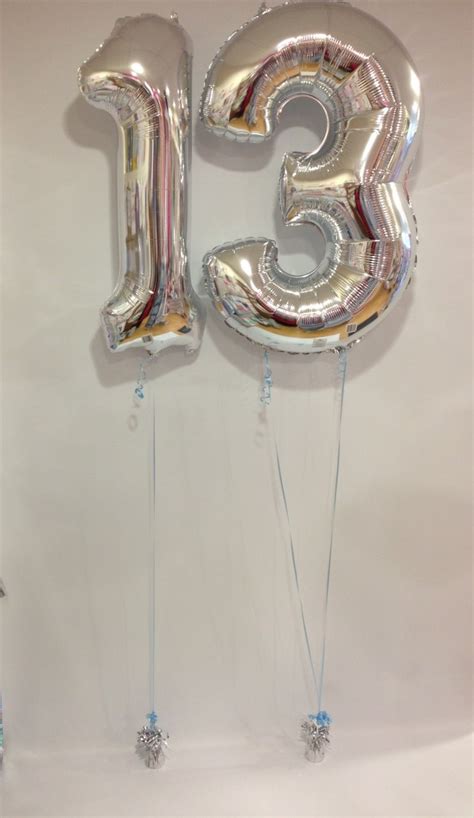 Large Silver 13 Number Balloons