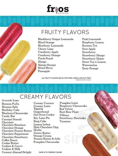 Menu For Frios Gourmet Pops In Keller Tx Sirved