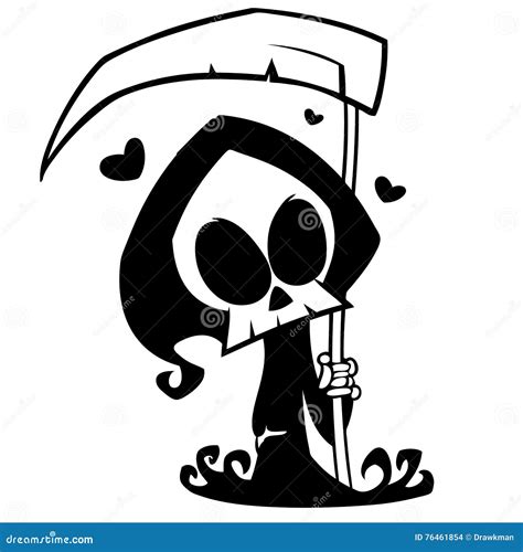 Cartoon Grim Reaper With Scythe Isolated On A White Background Stock Vector Illustration Of