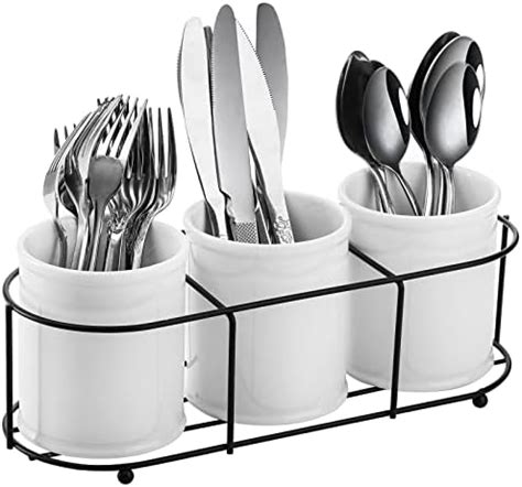 Amazon Bekith 3 Piece Ceramic Silverware Caddy With Metal Rack