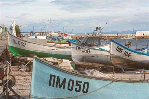 Mooring Fishing Boats in the Bulgarian Town of Pomorie Editorial ...