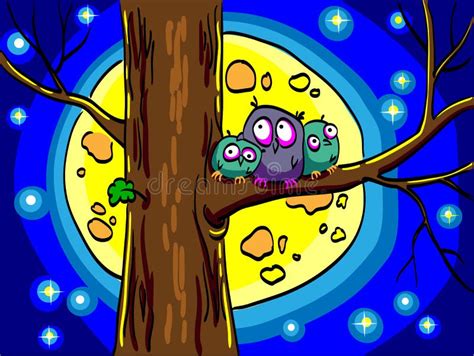 Three Owls Sitting Tree Stock Illustrations 59 Three Owls Sitting