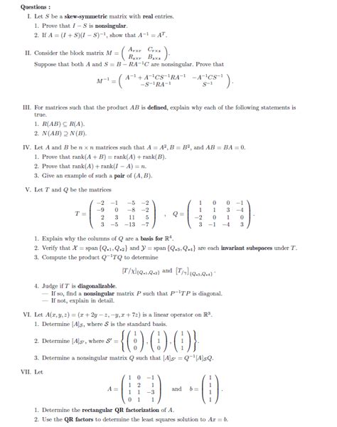 Solved Questions I Let S Be A Skew Symmetric Matrix With