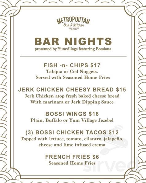 Metropolitan Bar Kitchen Menu In Detroit Michigan Usa