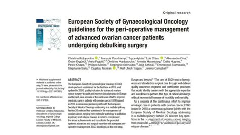晚期卵巢癌肿瘤细胞减灭术的围术期管理指南（esgo） 卵巢癌