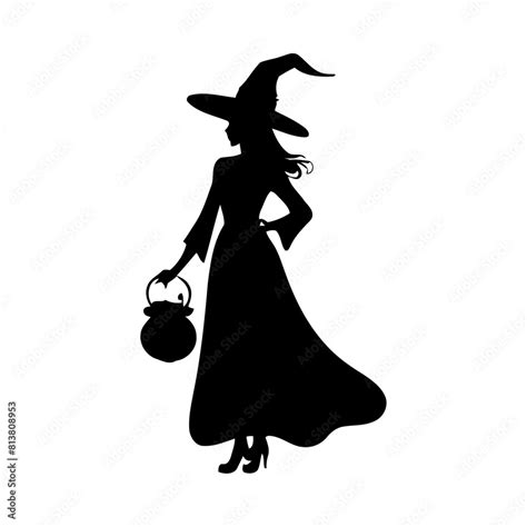 Witches Silhouettes Vector Illustration Mythical Characters For Halloween Witch Drawing Black