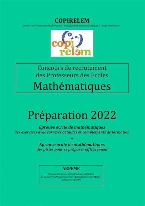 Annales COPIRELEM pour préparer le CRPE 2022 ARPEME