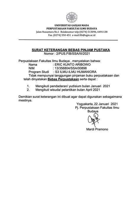 Contoh Surat Keterangan Bebas Pustaka IMAGESEE