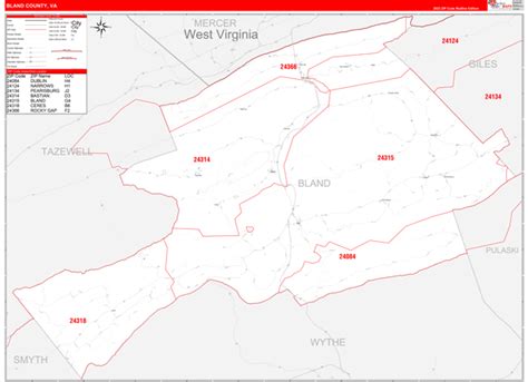 Bland County Va Zip Code Wall Map Red Line Style By Marketmaps Mapsales