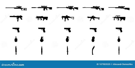 Siluetas De Las Armas Modernas Fijadas Ilustración Del Vector