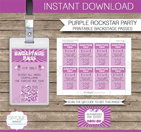 Rockstar Party Backstage Pass Printable Insert Instant