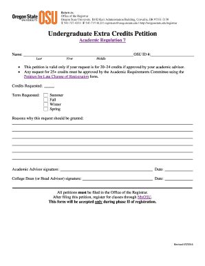 Fillable Online Oregonstate Undergraduate Extra Credits Petition Docx