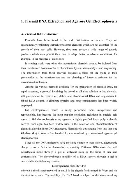 1. Plasmid DNA Extraction and Agarose Gel Electrophoresis - DocsLib