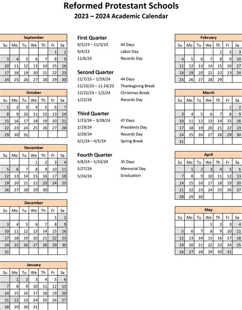 Calendar Genesis Reformed Protestant School