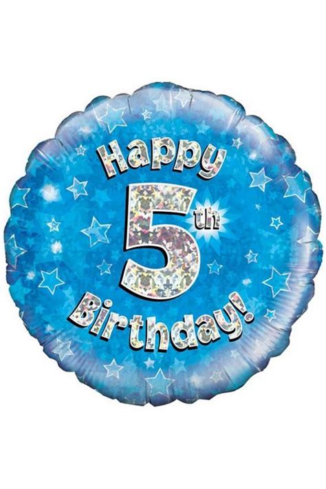 Party Decorations 18 Inch Happy 5th Birthday Blue Holographic Balloon Oaktree