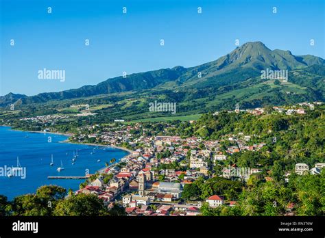 Saint Pierre Caribbean bay in Martinique beside Mount Pelée volcano ...