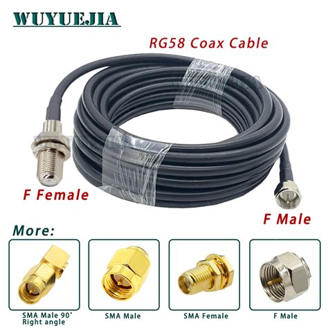 F macho para f fêmea rg58 trança 50ohm cabo coaxial sma f plugue