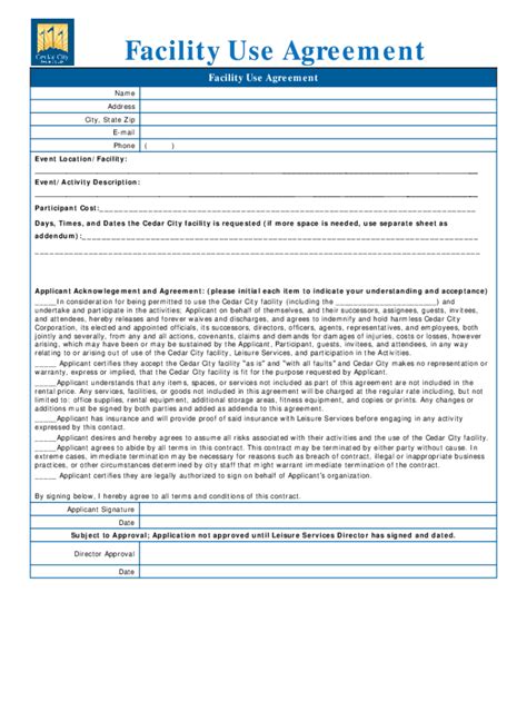 Fillable Online Facility Use Agreement Recurring Months Form Fax