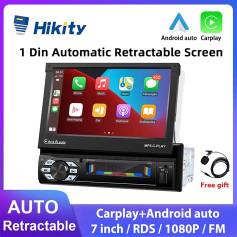 Hikity 1 Din Radio Mobil Layar Dapat Ditarik Otomatis Pemutar Mp5 Mobil 7 Inci Stereo Universal