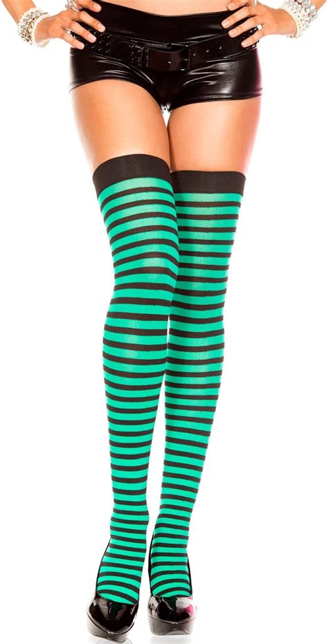 Music Legs Opaque Striped Thigh Highs Red Kelly Green One