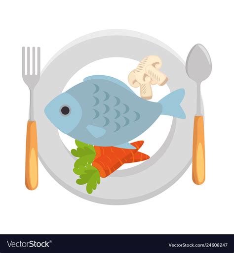 Delicious fish meat with carrots and mushrooms Vector Image