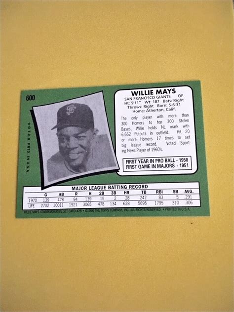 Topps Willie Mays Commemorative Reprint Set Ebay