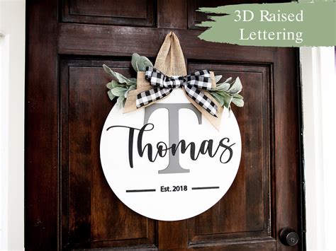 Personalized Wood Door Hanger Last Name Sign Front Door Etsy