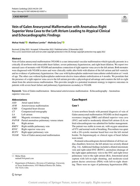 Vein Of Galen Aneurysmal Malformation With Anomalous Right Superior