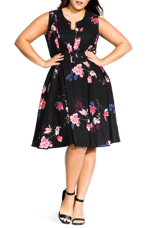 City Chic Spring Lotus Belted Fit And Flare Dress Plus Size Nordstrom