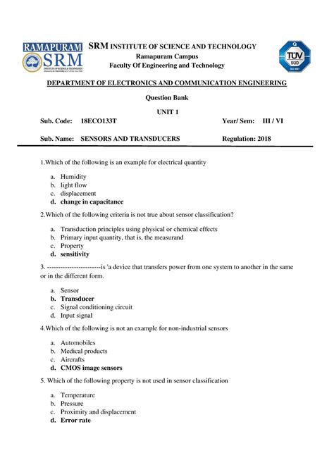 Unit St Qb Question Bank Srm Institute Of Science And Technology