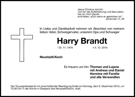 Traueranzeigen Von Harry Brandt Trauer Nn De