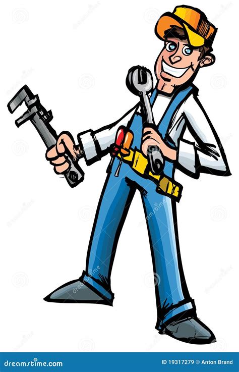 Cartoon Mechanic Fell-Down With Tools Vector Illustration Stock Image ...