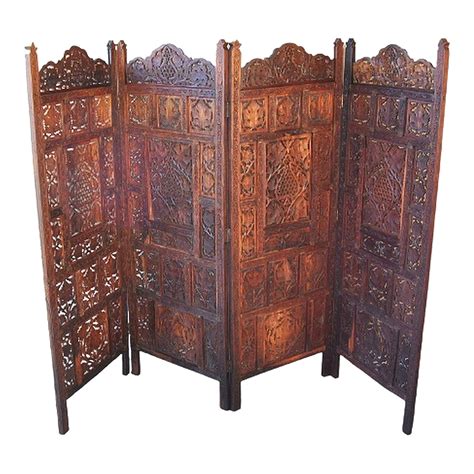 Antique Jali Indian Teak Wood Screen Room Divider | Chairish