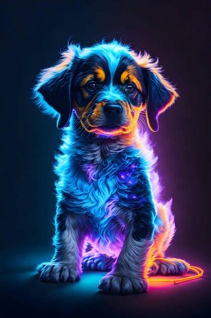 Premium AI Image | a puppy with neon effect in the background