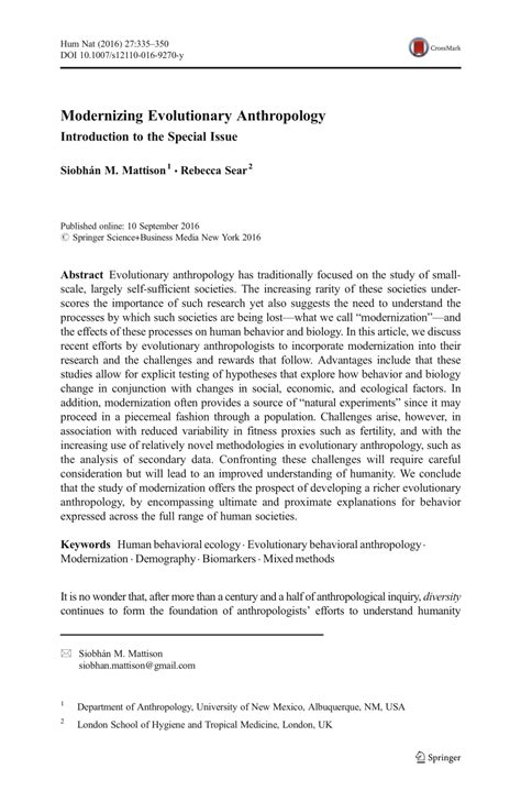 (PDF) Modernizing Evolutionary Anthropology: Introduction to the ...