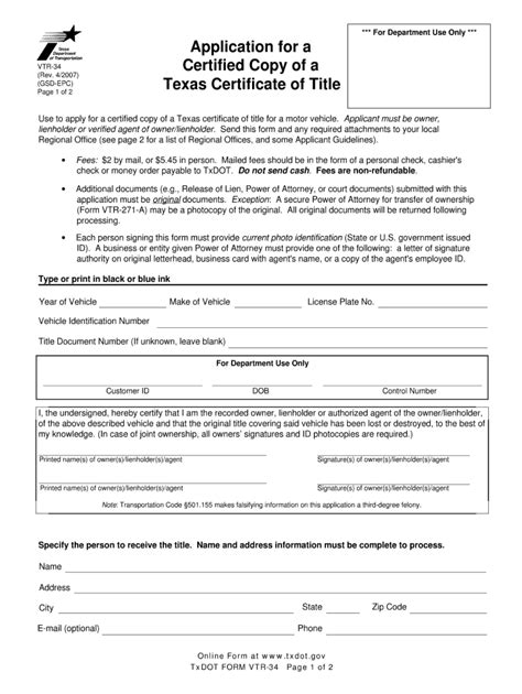 TX DMV VTR-34 2007 - Fill and Sign Printable Template Online | US Legal ...