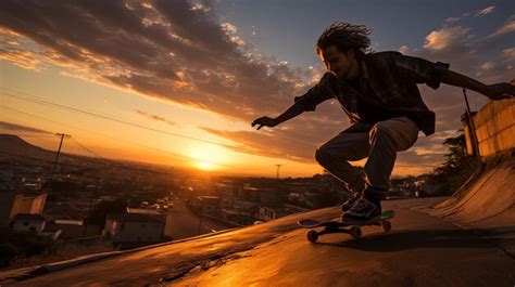 Premium Photo Man Riding Skateboard Down Side Of Ramp