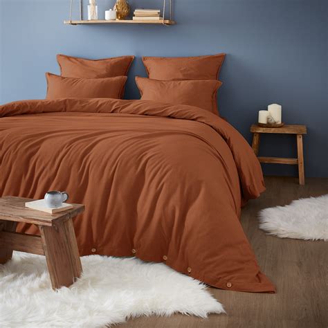 Drap housse flanelle de coton 140 x 190 cm Théa Terracotta Linge de