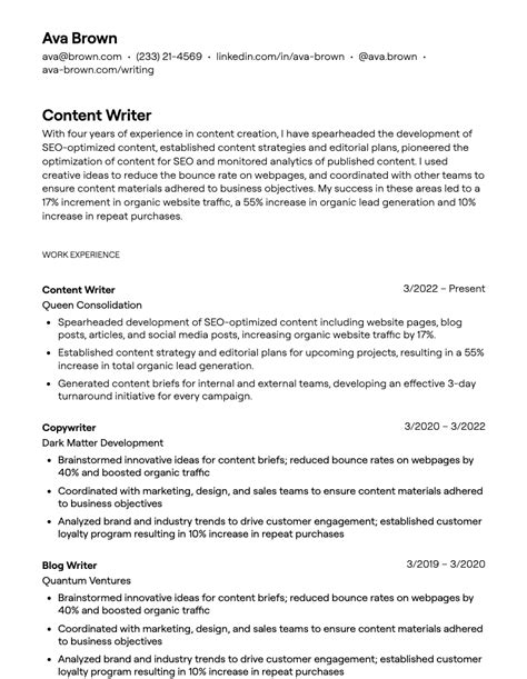 7 Content Writer Resume Examples With Guidance