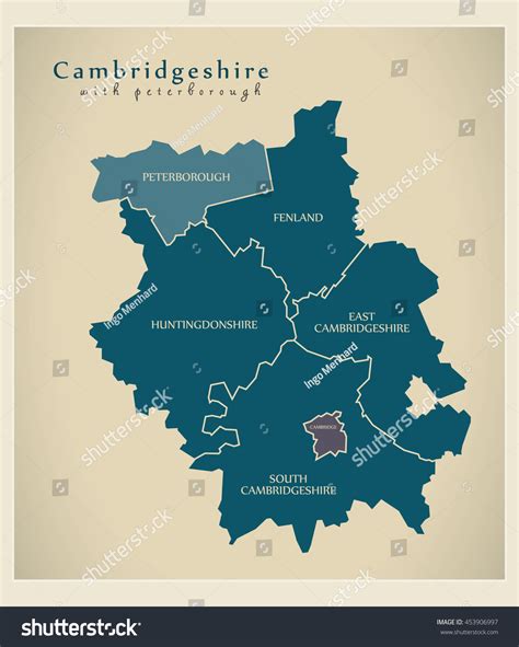 Modern Map Cambridgeshire County Peterborough Districts Stock Vector