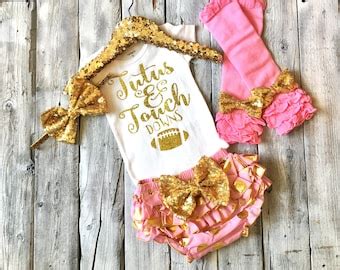 Tutus Touchdowns Pink And Gold Black Bodysuit Outfit For Baby Girl Etsy