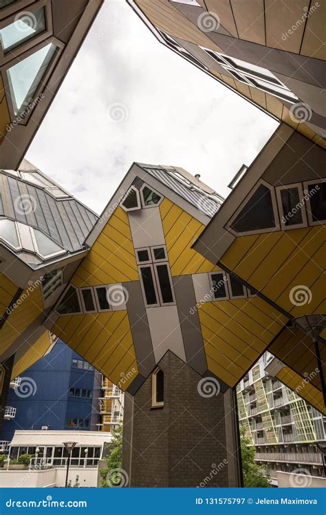 Tilted Cube Houses Resting Upon A Hexagon Shaped Pylons In Rotterdam