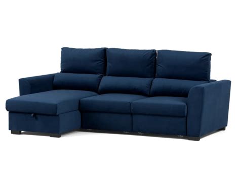 Sofa Letto Chaise Longue Reversibile Blu In Poliestere 3 Posti Oliver