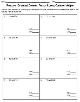 Gcd And Lcm Worksheets Practice Problems For Greatest Common Divisor