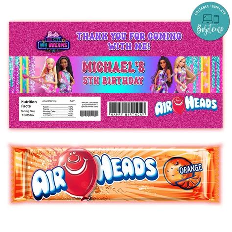 Barbie Big City Airhead Candy Wrapper Template Printable Bobotemp