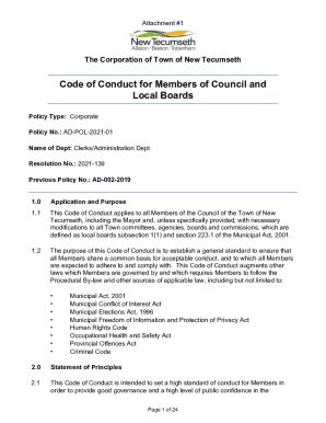 Fillable Online Code Of Conduct For Members Of Council And Local Boards