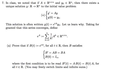 Solved In Class We Noted That If A E Rnxn And Yo E R Chegg