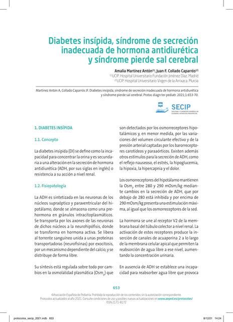 Diabetes Ins Pida S Ndrome De Secreci N Inadecuada De Hormona